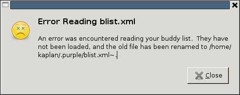 Pidgin blist.xml error message